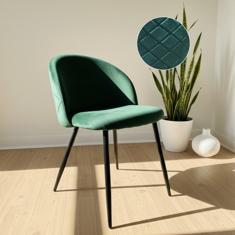 Silla Adela Verde Esmeralda | Metal Negro y Felpa