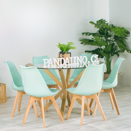 Comedor Mesa Redonda Equiz 120cm + 6 Sillas Tulip Menta