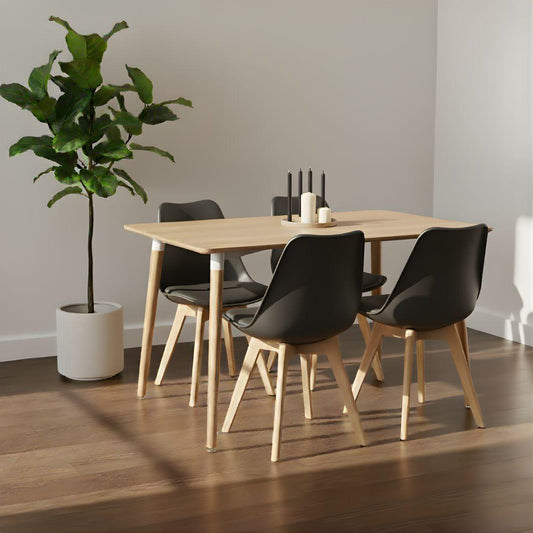 Comedor Mesa Rectangular Alamo 130x80 + 4 Sillas Tulip Negro