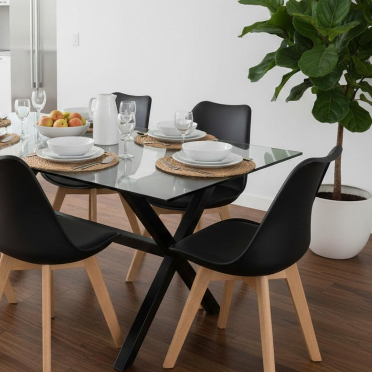 Comedor Mesa Xinia Negro 160x90 cm + 6 Sillas Tulip Negro