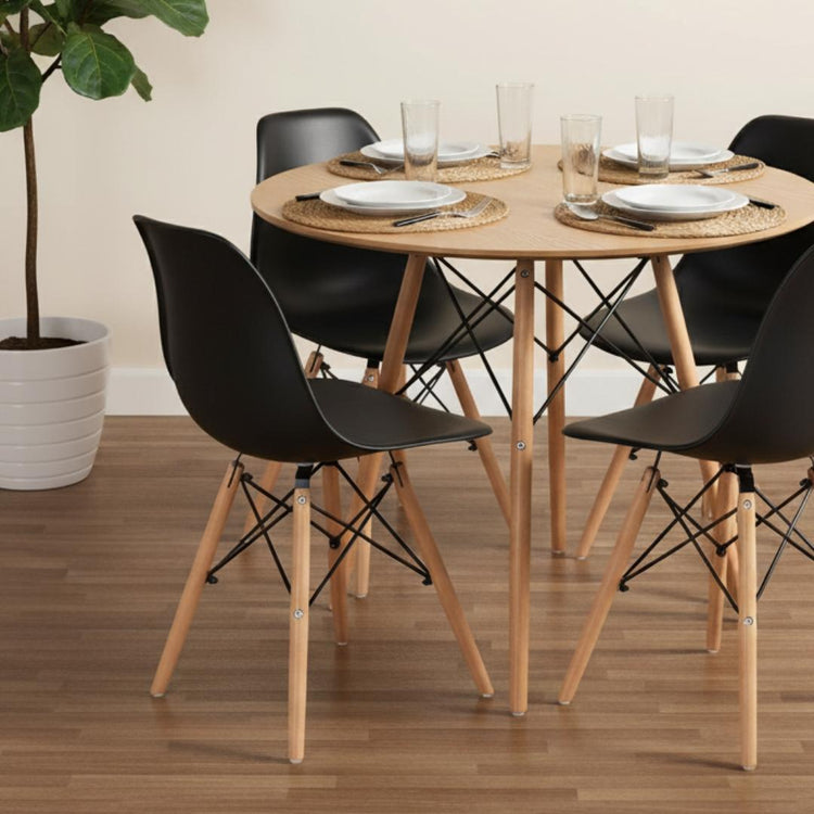 Comedor Redondo Shanna 80 cm + 4 Sillas Eames Negro