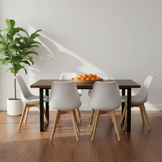 Comedor Mesa Rectangular Ámbar 160x90 + 6 Sillas Tulip Blanco