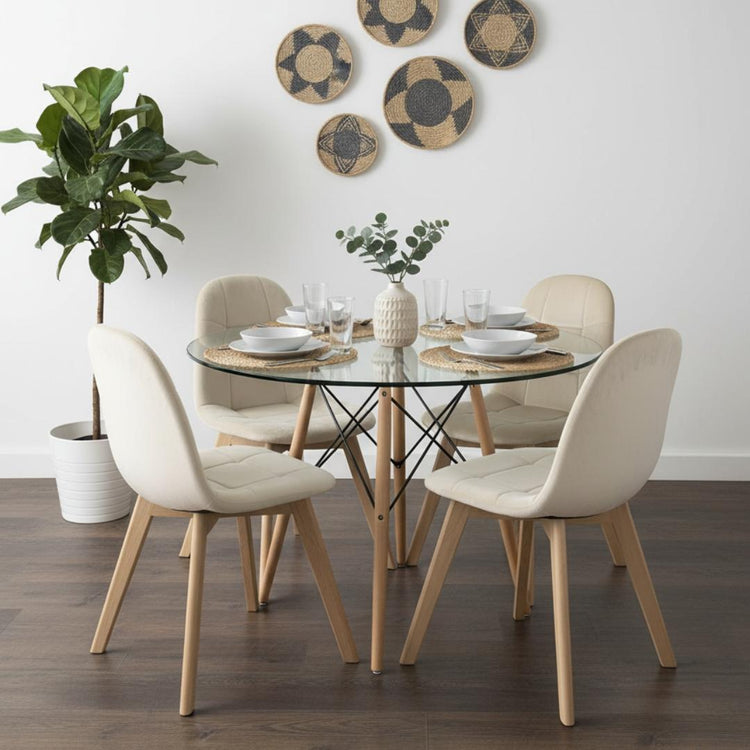 Comedor Mesa Redonda Elida 80 cm + 4 Sillas Vorak Beige
