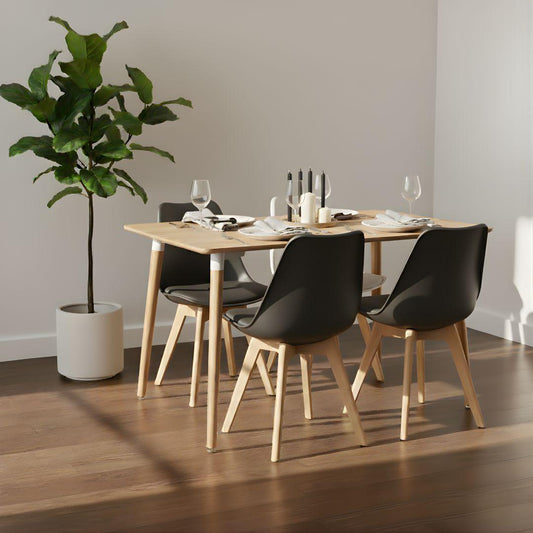 Comedor Mesa Rectangular Alamo 130x80 + 4 Sillas Tulip Negro