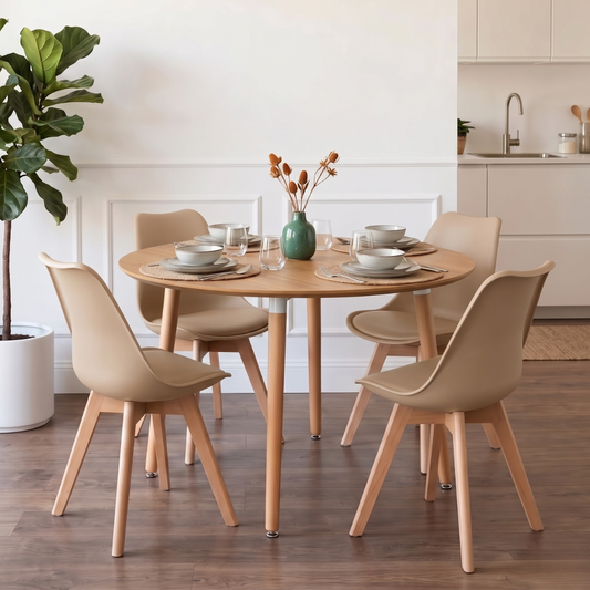 Comedor Extensible Bayona Wood 100-180cm + 4 Sillas Tulip Beige