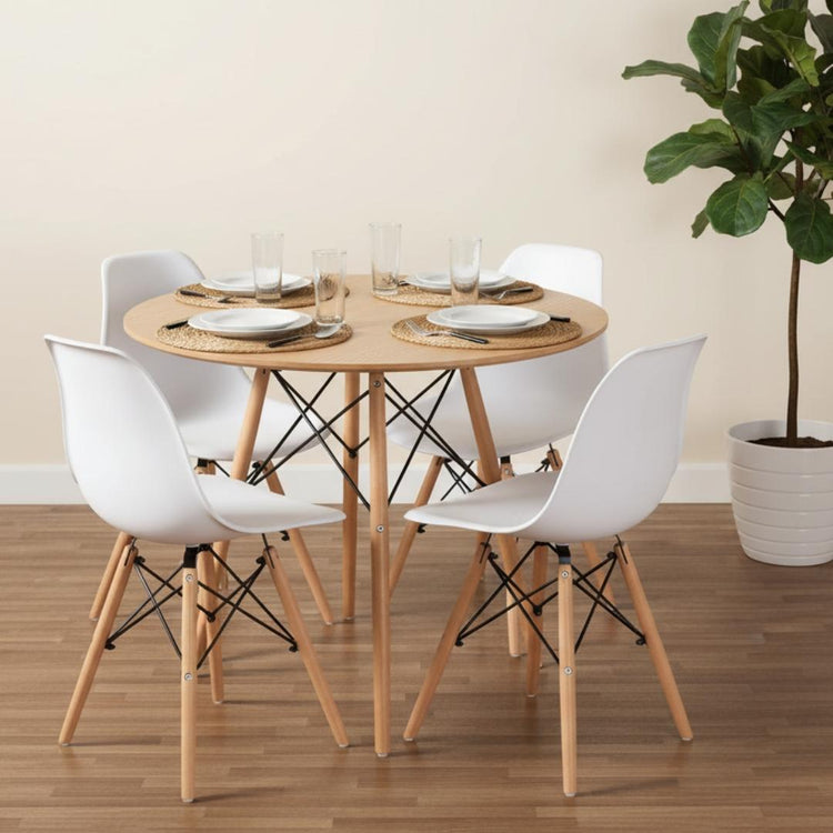 Comedor Redondo Shanna 80 cm + 4 Sillas Eames Blanco