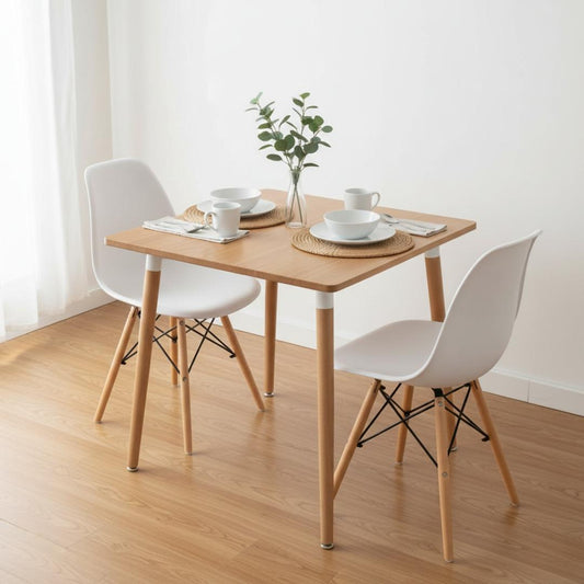 Comedor Mesa Aroa Wood 80x80 cm + 2 Sillas Eames Blanca