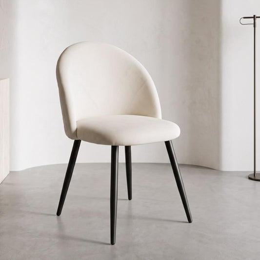 Silla Eloina | Tapizada Felpa Beige | Patas Acero Negro