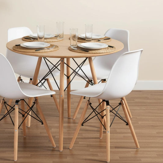 Comedor Redondo Shanna 80 cm + 4 Sillas Eames Blanco