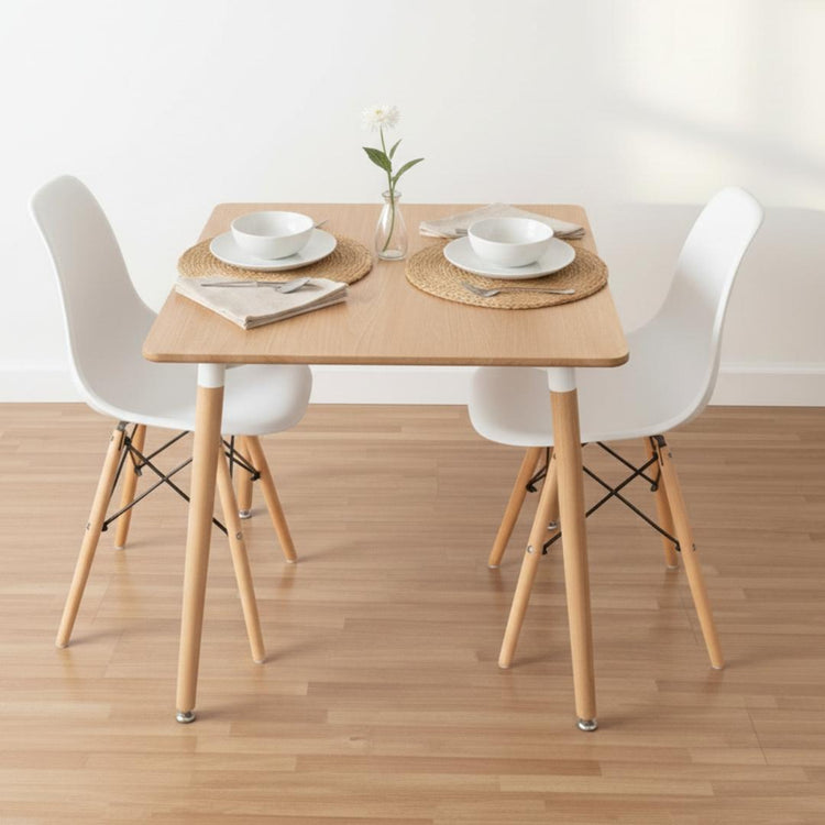 Comedor Mesa Aroa Wood 80x80 cm + 2 Sillas Eames Blanca