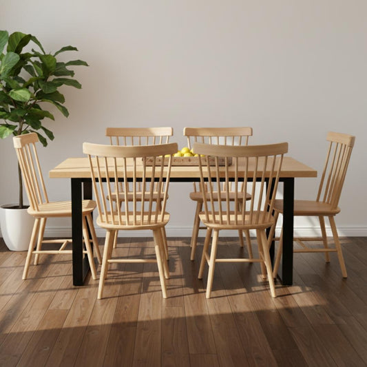 Comedor Mesa Rectangular Ámbar 160x90 + 6 Sillas Windsor (Madera Natural)