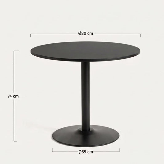 Mesa Redonda Letta Negro 80cm | Metal & MDF