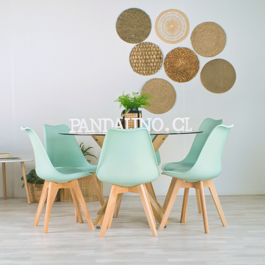 Comedor Mesa Redonda Equiz 120cm + 6 Sillas Tulip Menta