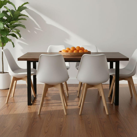 Comedor Mesa Rectangular Ámbar 160x90 + 6 Sillas Tulip Blanco