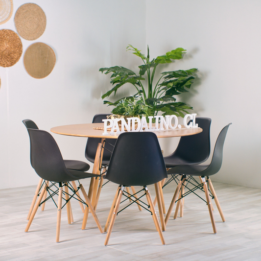 Comedor Mesa Shanna 120cm + 6 Sillas Eames Negro