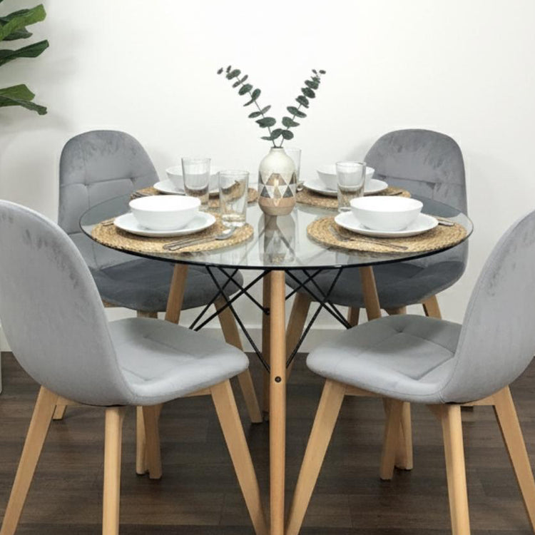 Comedor Mesa Redonda Elida 80 cm + 4 Sillas Vorak Gris