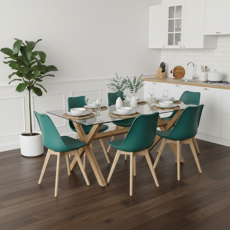 Comedor Moderno Mesa Xinia 140X90 + 6 Sillas Tulip Verde Esmeralda