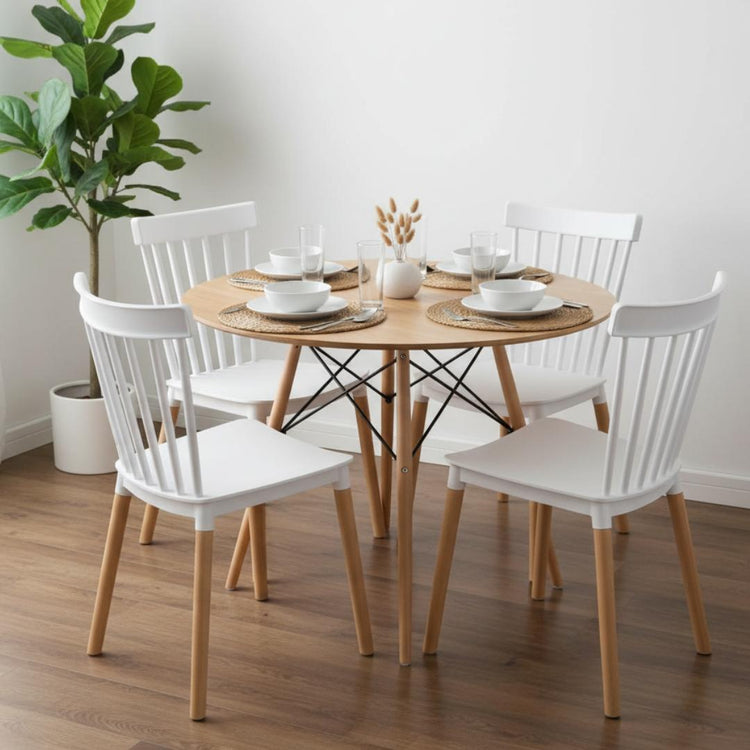 Comedor Redondo Shanna 80 cm + 4 Sillas Windsor Blanco