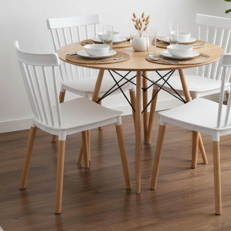 Comedor Redondo Shanna 80 cm + 4 Sillas Windsor Blanco