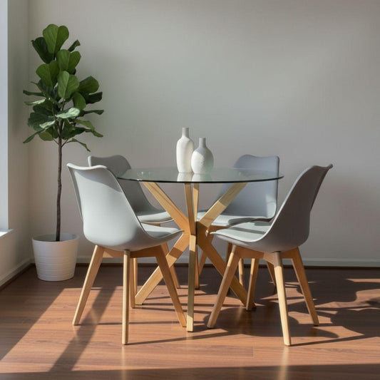 Comedor Mesa Redonda Equiz 100cm + 4 Sillas Tulip Gris