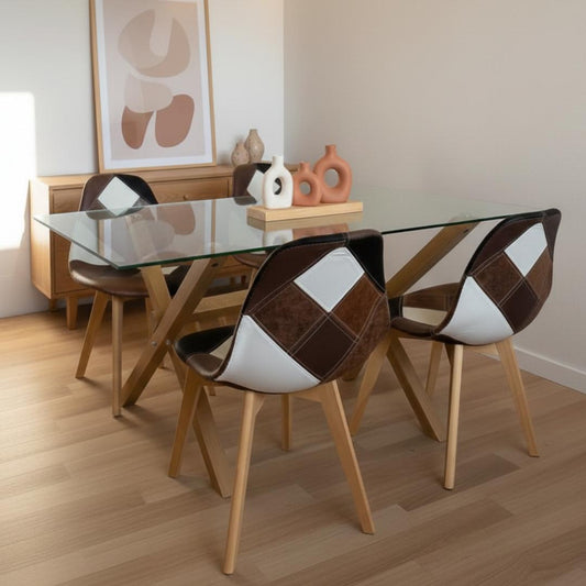 Comedor Mesa Xinia 130x80 + 4 Silla Patchwork Da Vinci | Ecocuero Café