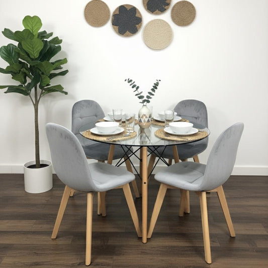 Comedor Mesa Redonda Elida 80 cm + 4 Sillas Vorak Gris