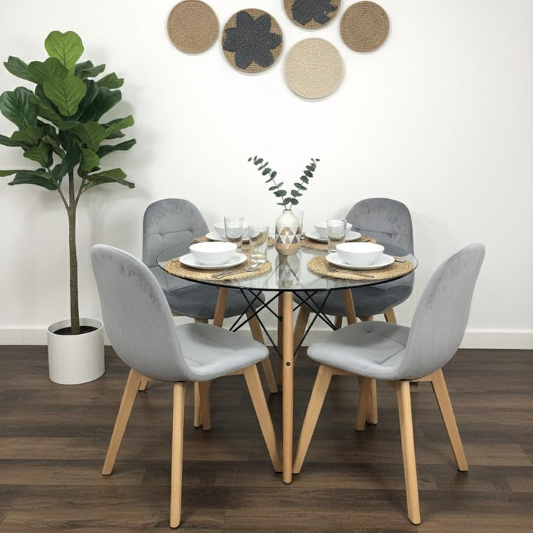 Comedor Mesa Redonda Elida 80 cm + 4 Sillas Vorak Gris