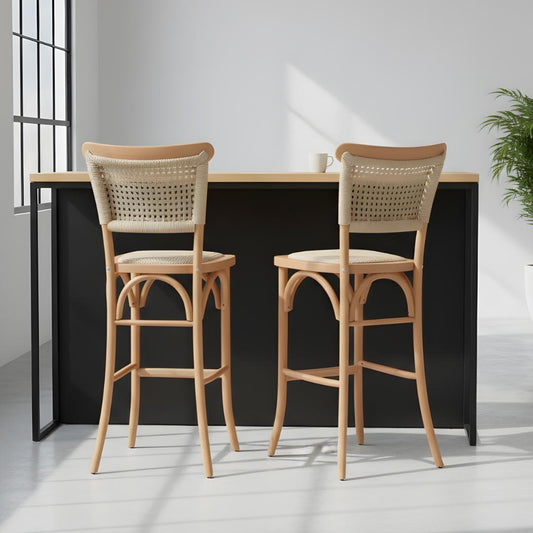 Pack 2 Taburete Tango Wood 66cm | Rattan & Cuerda