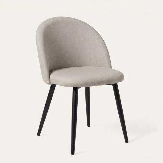 Silla Eloina | Tapizada Lino Arena | Patas Acero Negro