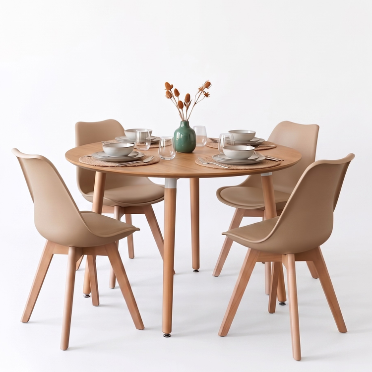 Comedor Extensible Bayona Wood 100-180cm + 4 Sillas Tulip Beige