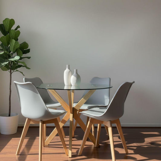 Comedor Mesa Redonda Equiz 100cm + 4 Sillas Tulip Gris