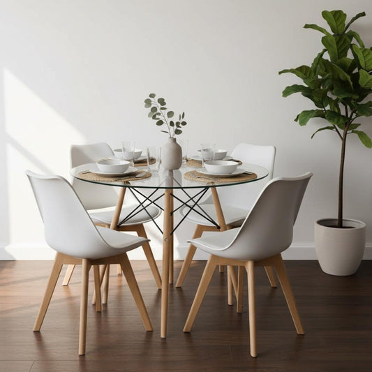Comedor Mesa Redonda Elida 80cm + 4 Sillas Tulip blanca