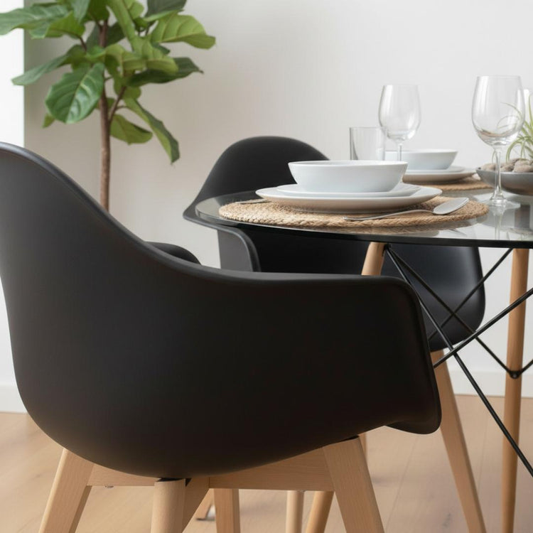 Comedor Mesa Redonda Elida 80cm + 4 Butaca Monee Negro
