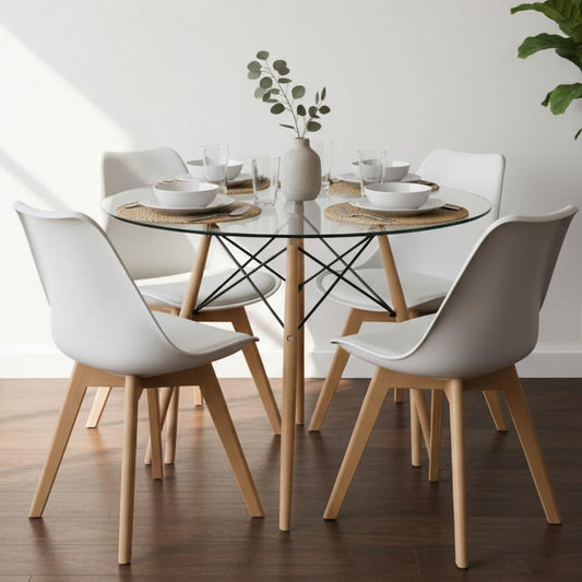 Comedor Mesa Redonda Elida 80cm + 4 Sillas Tulip blanca