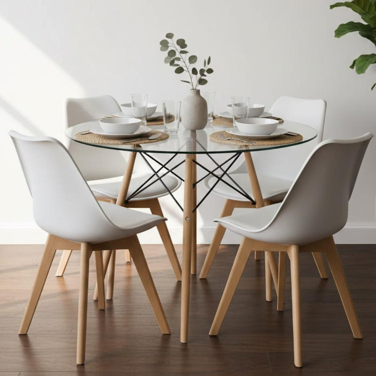 Comedor Mesa Redonda Elida 80cm + 4 Sillas Tulip blanca