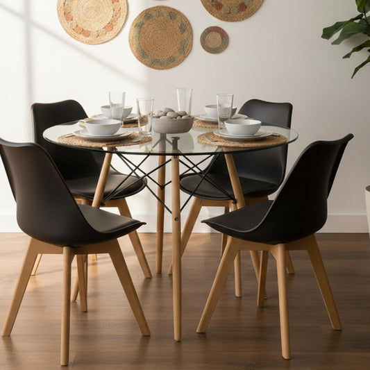 Comedor Mesa Redonda Elida 80cm + 4 Sillas Tulip Negro