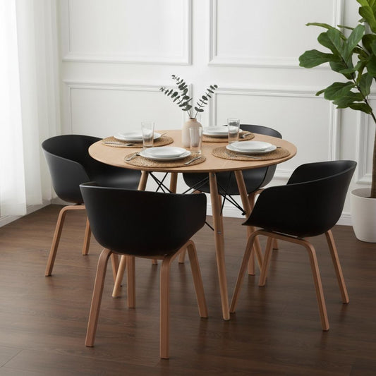 Comedor Redondo Shanna 80 cm + 4 Sillas Casper Negro