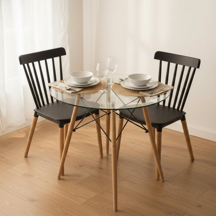 Comedor Mesa Elida 80 cm + 2 Sillas Windsor Negro