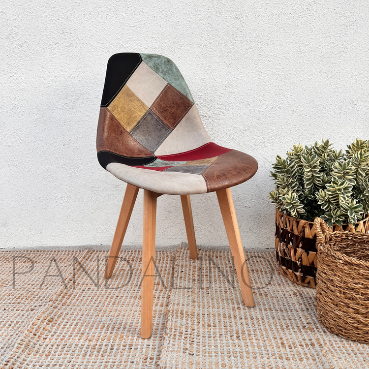 Comedor Redondo Mesa Elida 80cm + 4 Silla Patchwork Da Vinci