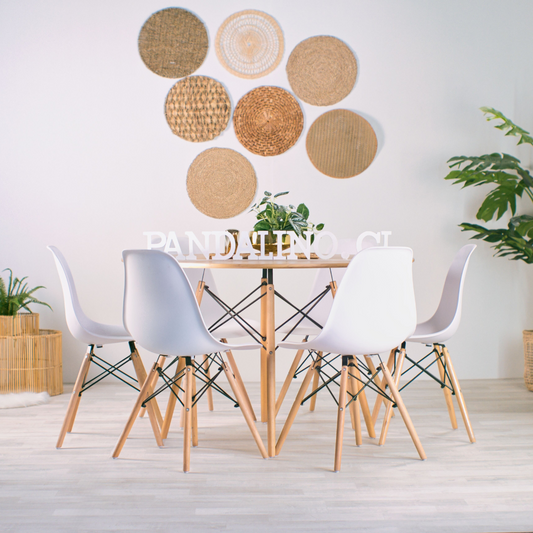 Comedor Mesa Shanna 120cm + 6 Sillas Eames Blancas