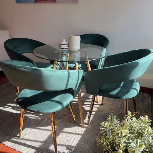 Comedor Redondo Mesa Elida 100cm + 4 Sillas Siena Verde