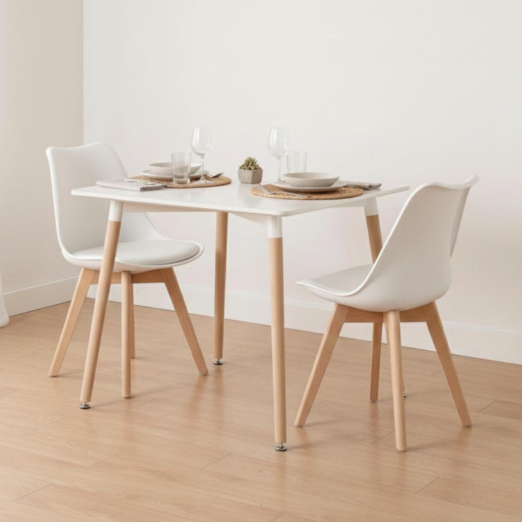 Comedor Mesa Aroa Blanca 80x80 cm + 2 Sillas Tulip Blanca