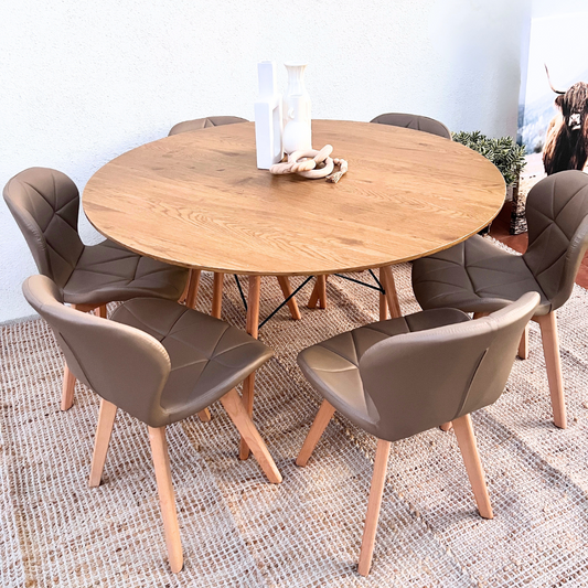 Comedor Mesa Shanna 120cm + 6 Sillones Rubik Latte