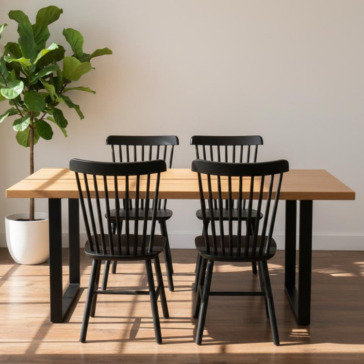 Comedor Mesa Rectangular Ámbar 140x90 + 4 Sillas Windsor (Madera Negra)