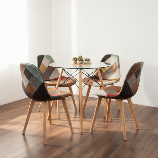 Comedor Redondo Mesa Elida 80cm + 4 Silla Patchwork Da Vinci