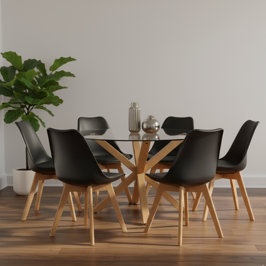 Comedor Mesa Redonda Equiz 120cm + 6 Sillas Tulip Negro