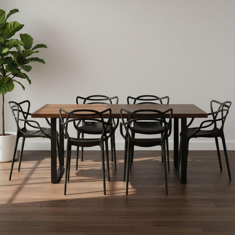 Comedor Mesa Rectangular Ámbar 160x90 + 6 Sillas Masters Negro