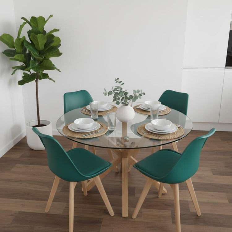 Comedor Mesa Redonda Equiz 100cm + 4 Sillas Tulip Verde Esmeralda