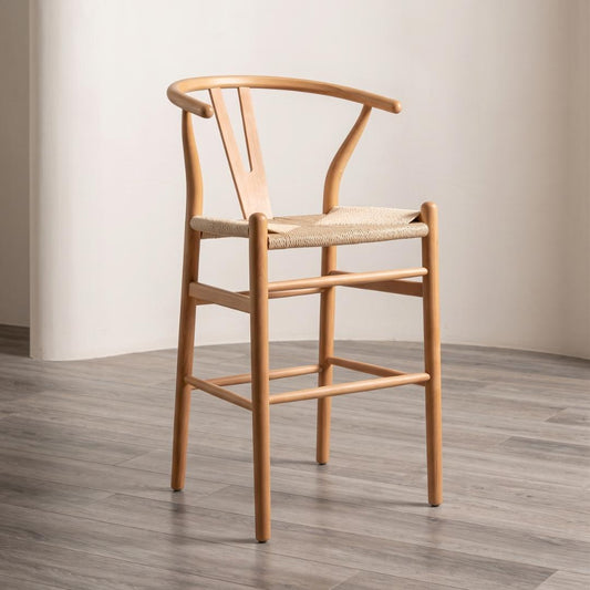 Taburete Wishbone 65cm | Madera & Cuerda Natural