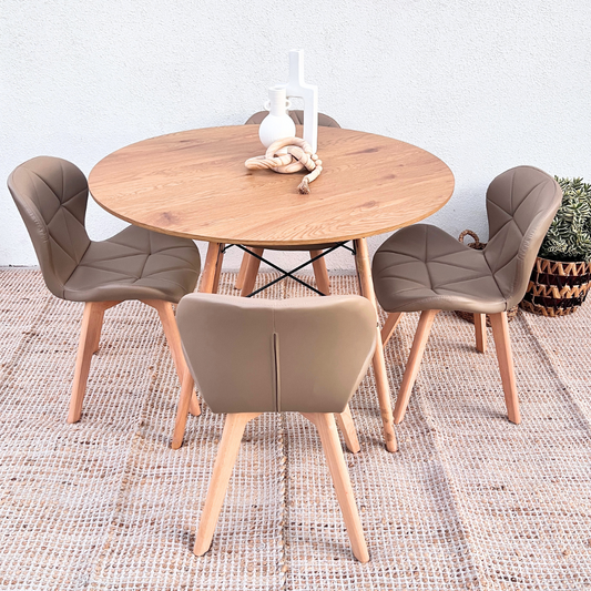 Comedor Mesa Shanna 100cm + 4 Sillones Rubik Latte